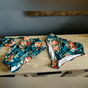 🆕 Cupshe Floral Bikini Set - Teal and Orange